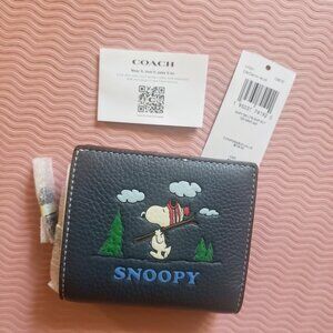 Coach x Peanuts Snap Wallet with Snoopy Ski Motif NWT
